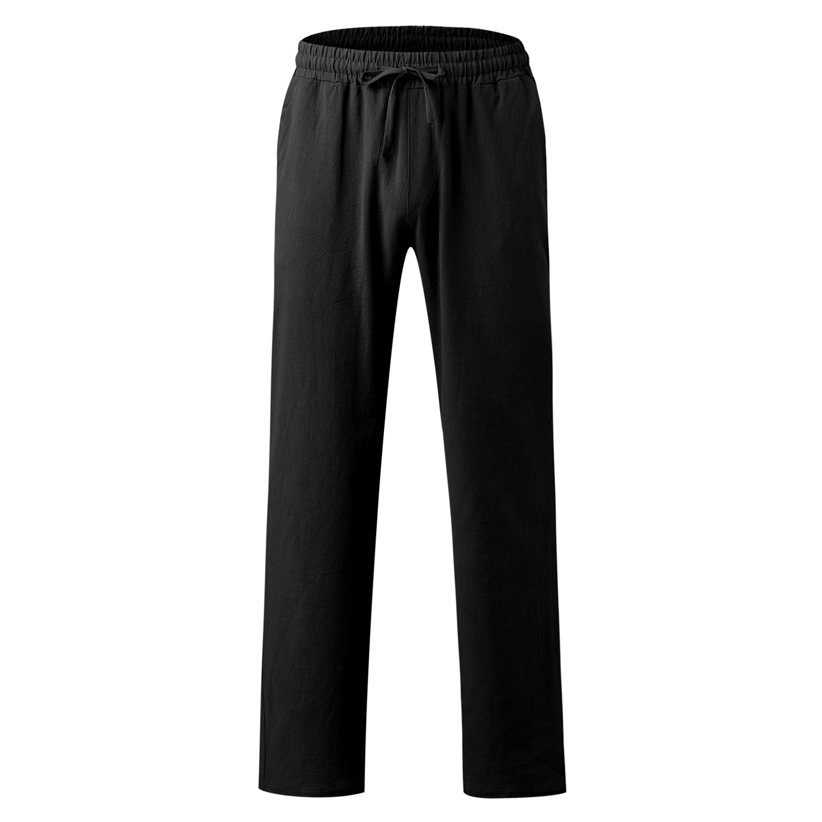 thumbnail image 4 of Pantalones casuales lisos de hombre, largos, rectos, con cordón y bolsillos - Poliéster, cómodos/elásticos, ropa de verano, se ajustan a la talla real, 4 of 7